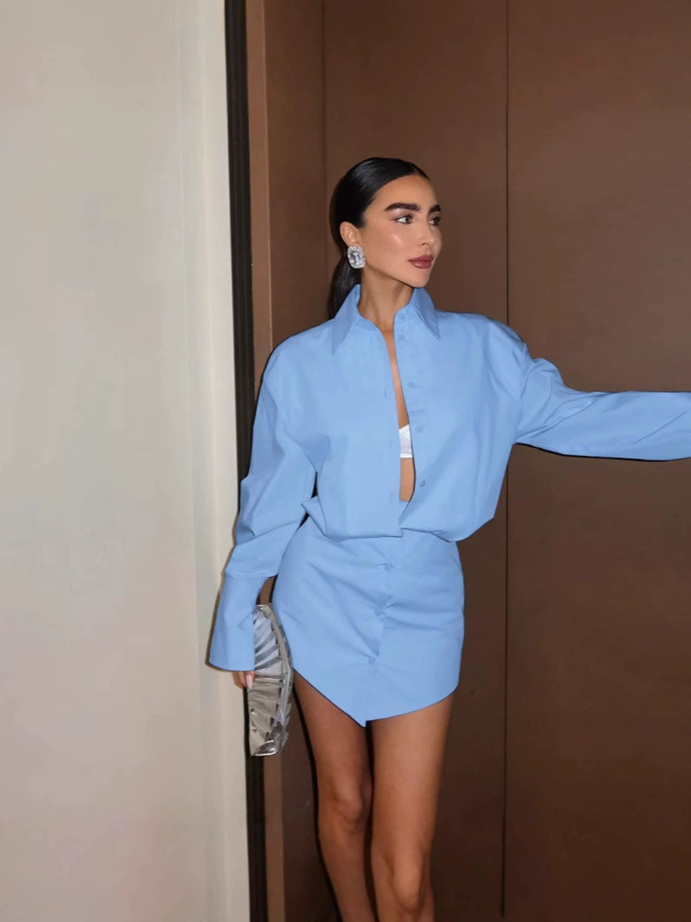 Zara Spring Summer Loose Lapel Shirt Sleeve Bodycon Pencil Dress